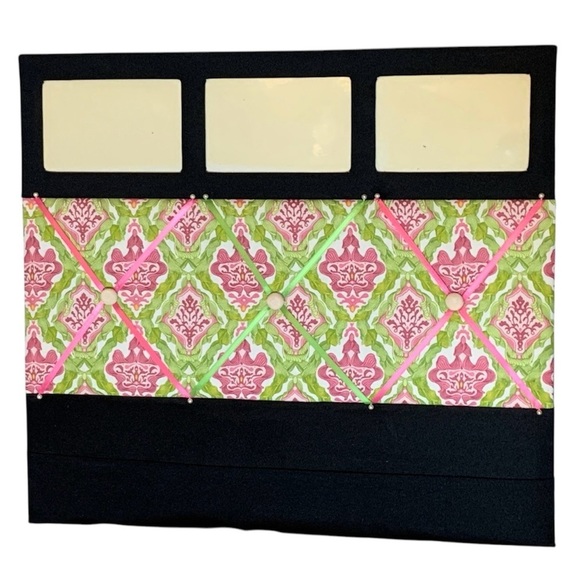 Pink and Green Damask Fabric Memory/Memo Photo Bulletin Board, [18”x20”] Custom - Picture 1 of 8